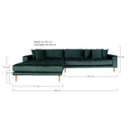 Lido Lounge Sofa - Lounge Sofa, venstrevendt i mørkegrøn velour med fire puder og natur træben, HN1006