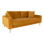 Lido 2,5 Personers Sofa - 2,5 Personers Sofa, sennepsgul velour med to puder og natur træben, HN1004