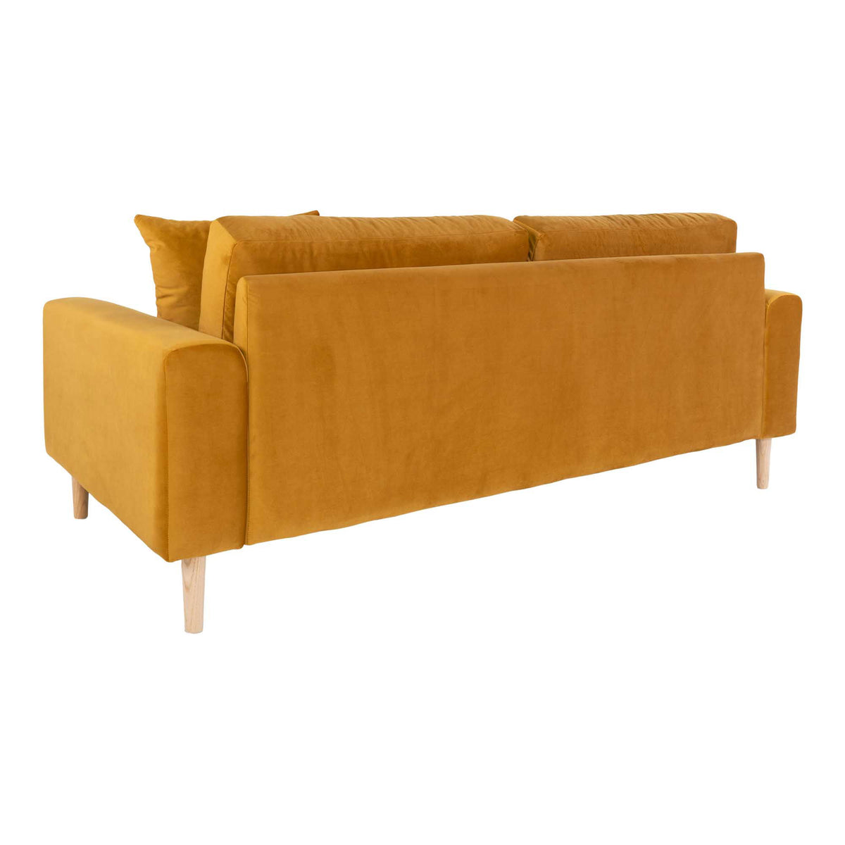 Lido 2,5 Personers Sofa - 2,5 Personers Sofa, sennepsgul velour med to puder og natur træben, HN1004