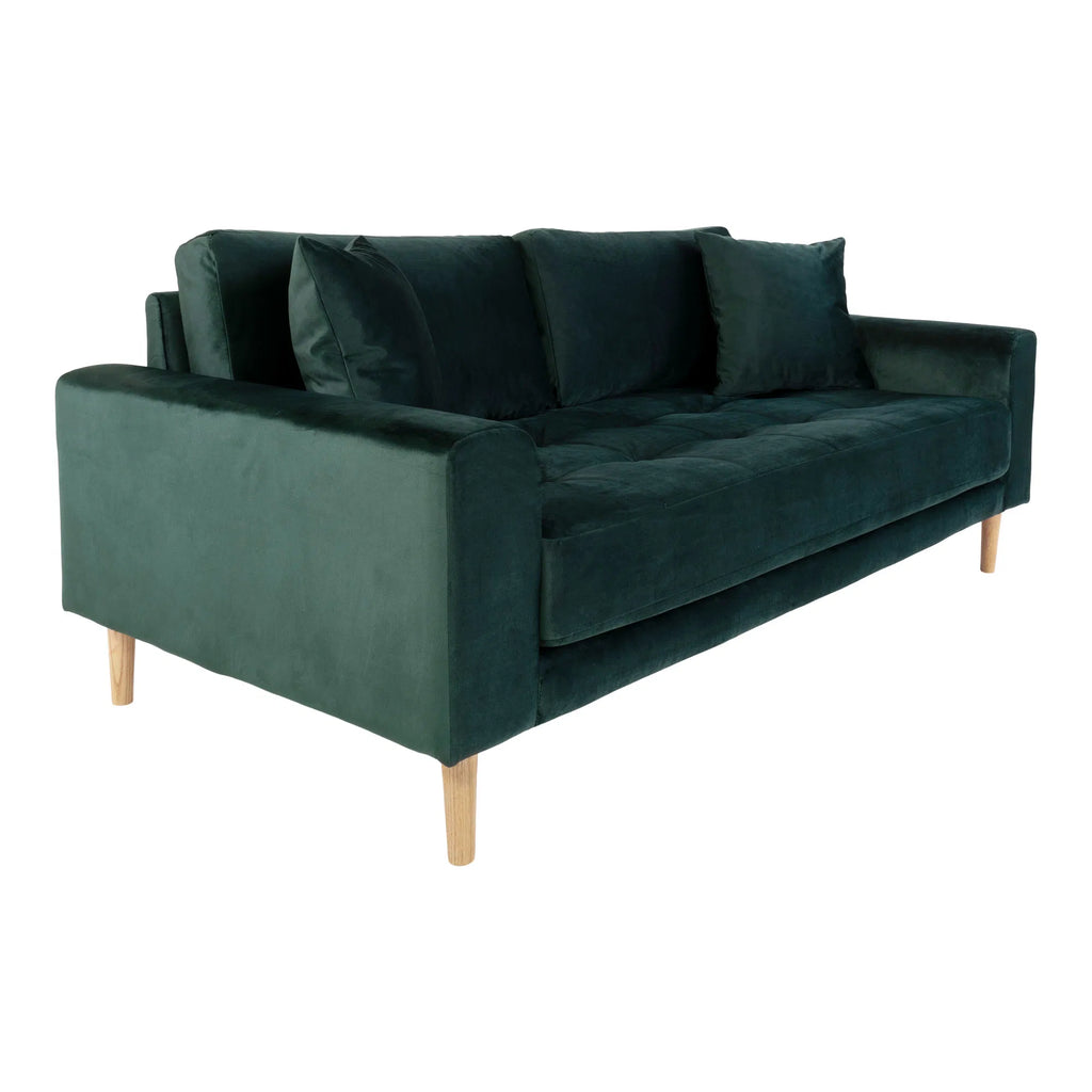 Lido 2,5 Personers Sofa - 2,5 Personers Sofa, mørkegrøn velour med to puder og natur træben, HN1006