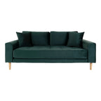 Lido 2,5 Personers Sofa - 2,5 Personers Sofa, mørkegrøn velour med to puder og natur træben, HN1006