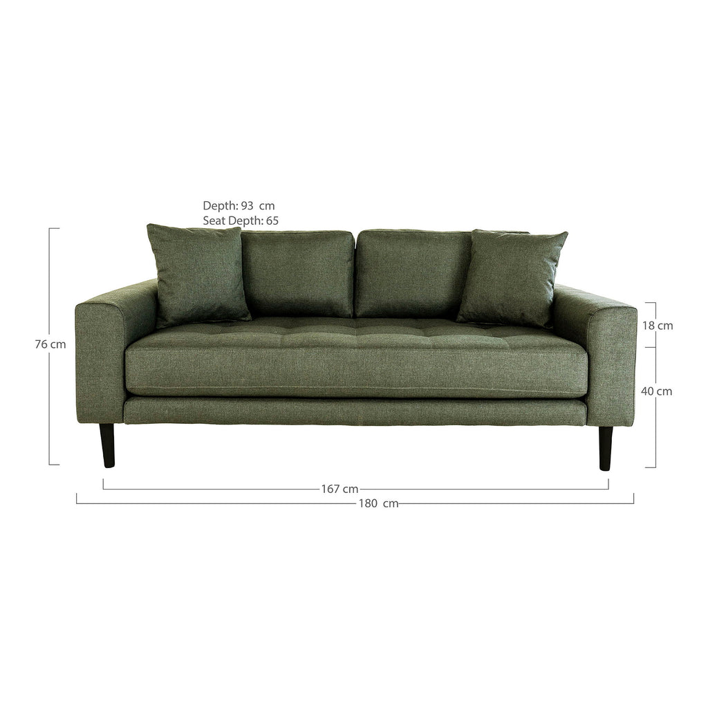 Lido 2,5 Personers Sofa - 2,5 Personers Sofa, olivengrøn med to puder og sorte træben, HN1020