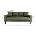 Lido 2,5 Personers Sofa - 2,5 Personers Sofa, olivengrøn med to puder og sorte træben, HN1020