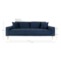 Lido 3 Personers Sofa - 3 Personers Sofa, mørkeblå velour med to puder og natur træben, HN1005