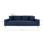 Lido 3 Personers Sofa - 3 Personers Sofa, mørkeblå velour med to puder og natur træben, HN1005