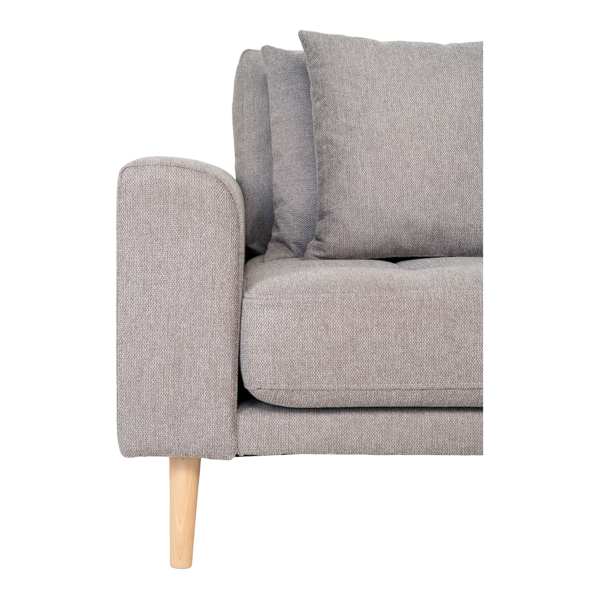 Lido Lounge Sofa - Lounge Sofa, højrevendt i lysegrå med fire puder og natur træben, HN1040