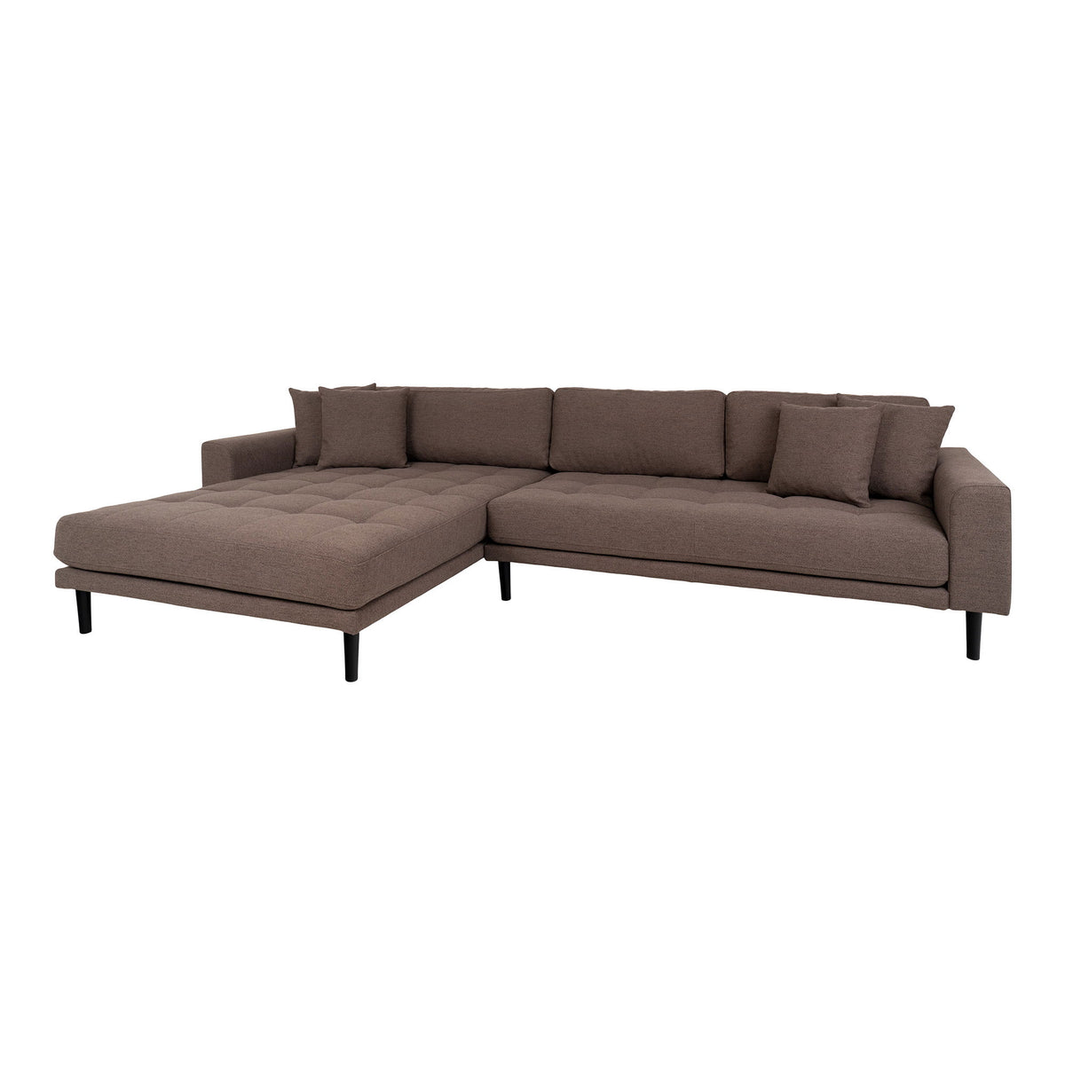 Lido Lounge Sofa - Lounge Sofa, venstrevendt i brun med fire puder og sorte træben, HN1055
