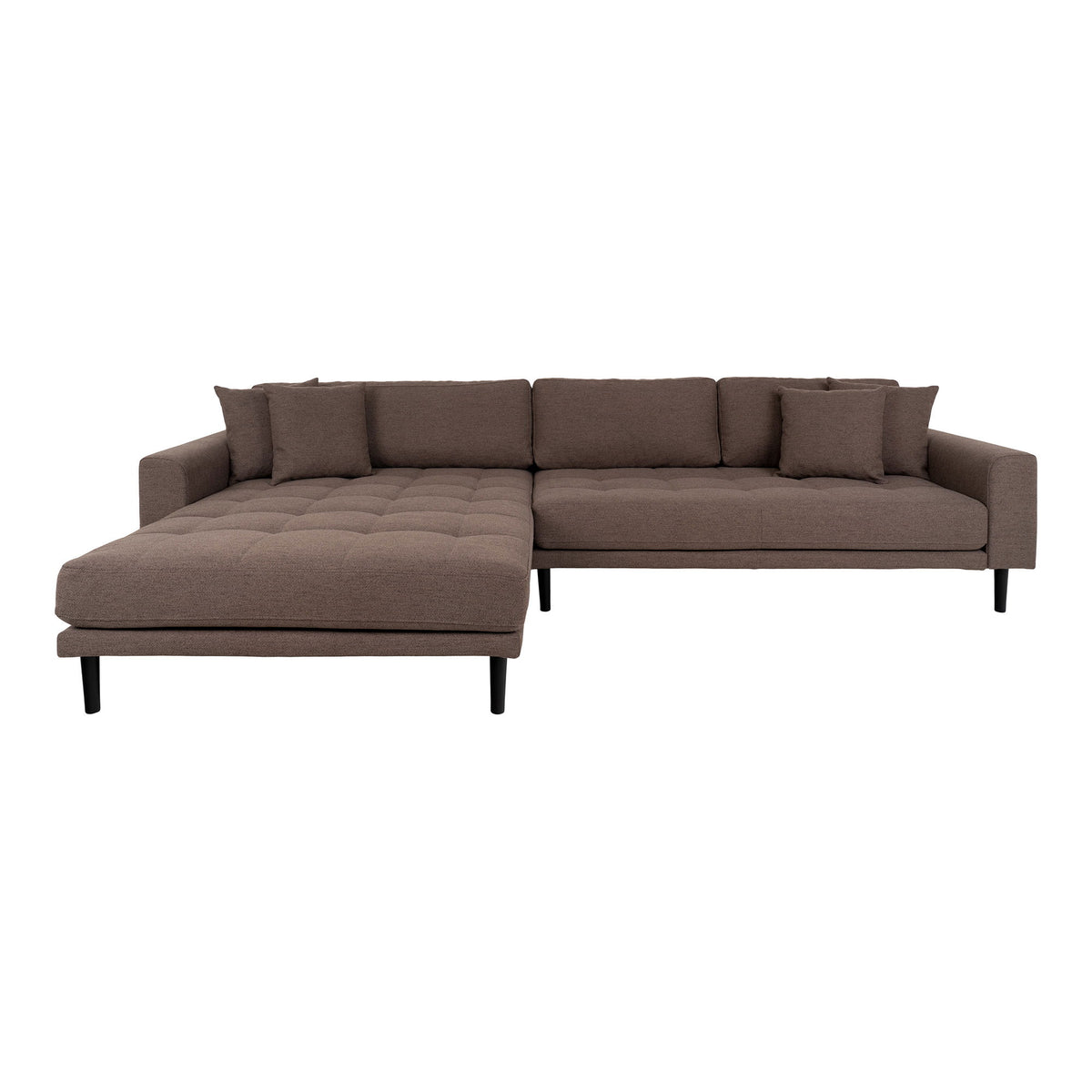 Lido Lounge Sofa - Lounge Sofa, venstrevendt i brun med fire puder og sorte træben, HN1055