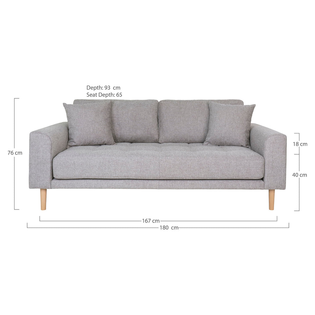Lido 2,5 Personers Sofa - 2,5 Personers Sofa, lysegrå med to puder og natur træben, HN1040