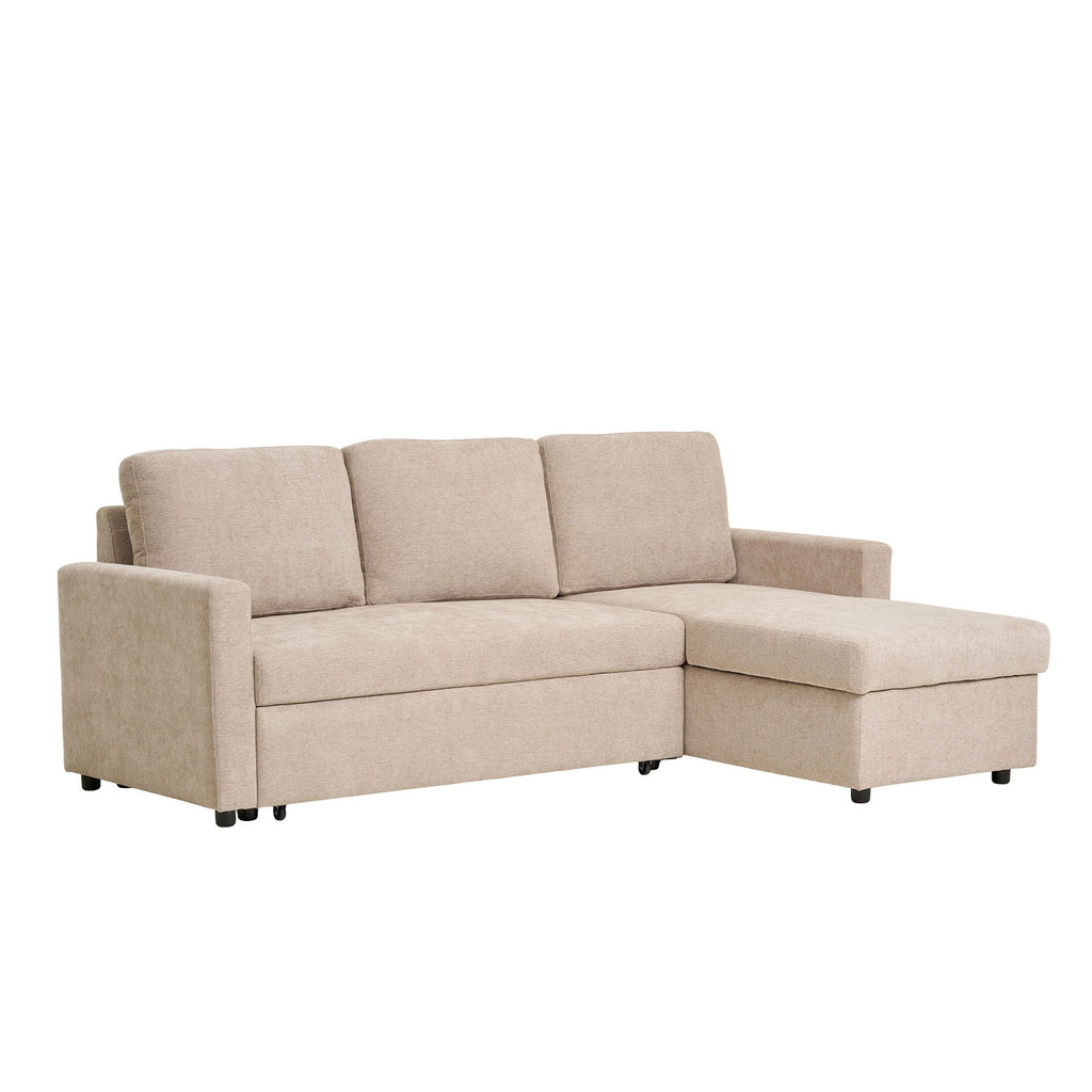 Belfast Chaiselong Sovesofa - Chaiselong sovesofa med opbevaring, mørk sand, natur ben, HN1085