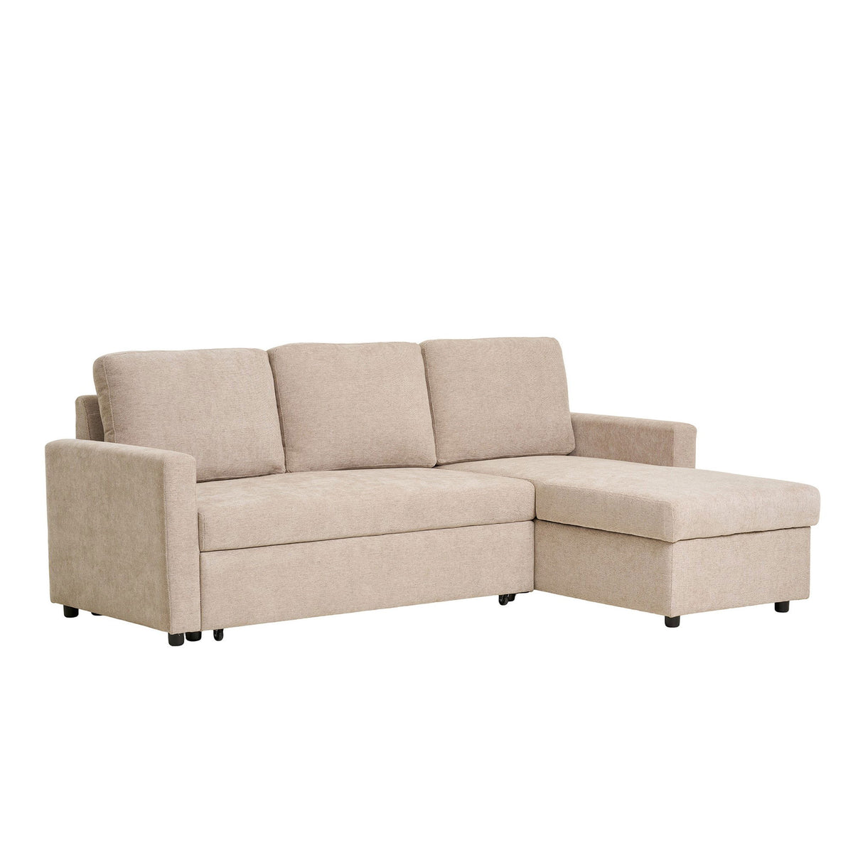 Belfast Chaiselong Sovesofa - Chaiselong sovesofa med opbevaring, mørk sand, natur ben, HN1085