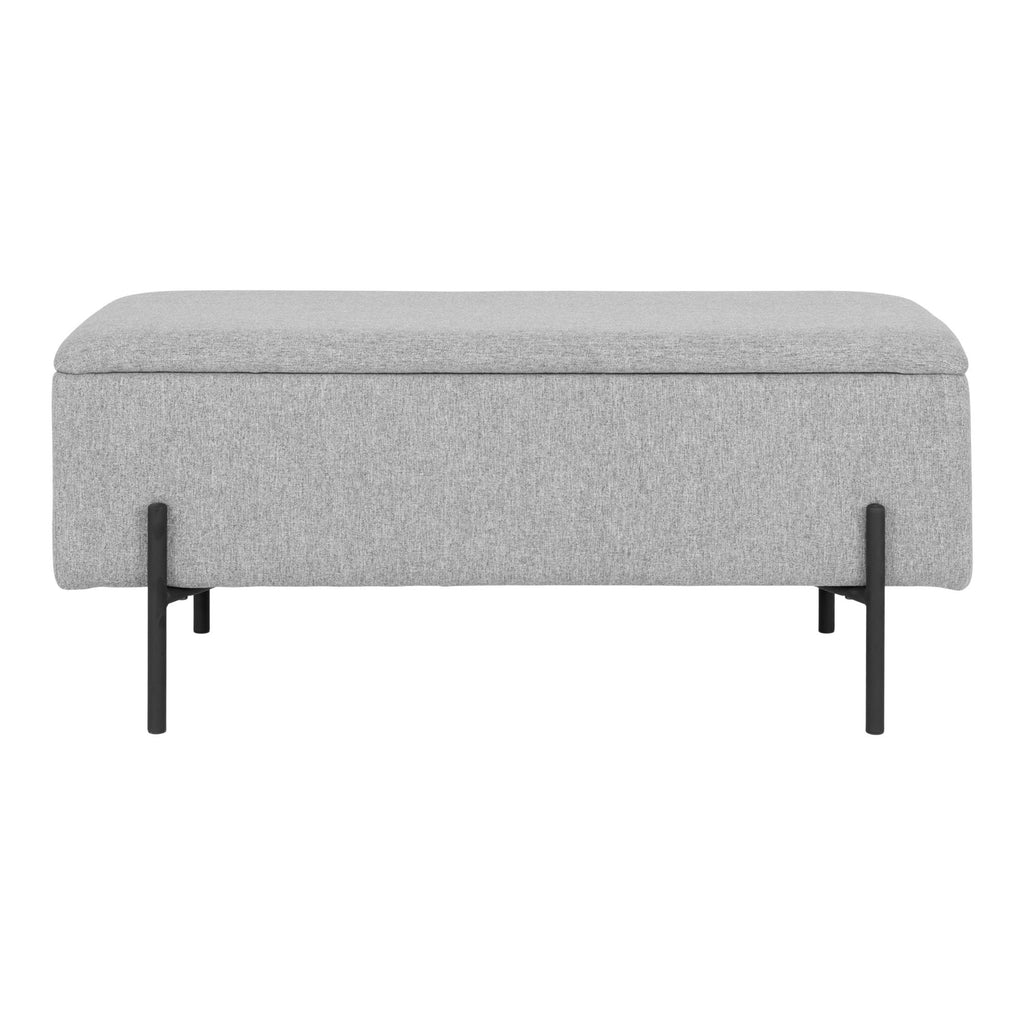 Watford Bænk - Bænk i stof med opbevaring, lysegrå med sorte ben 95x36,5x43 cm, HN1275
