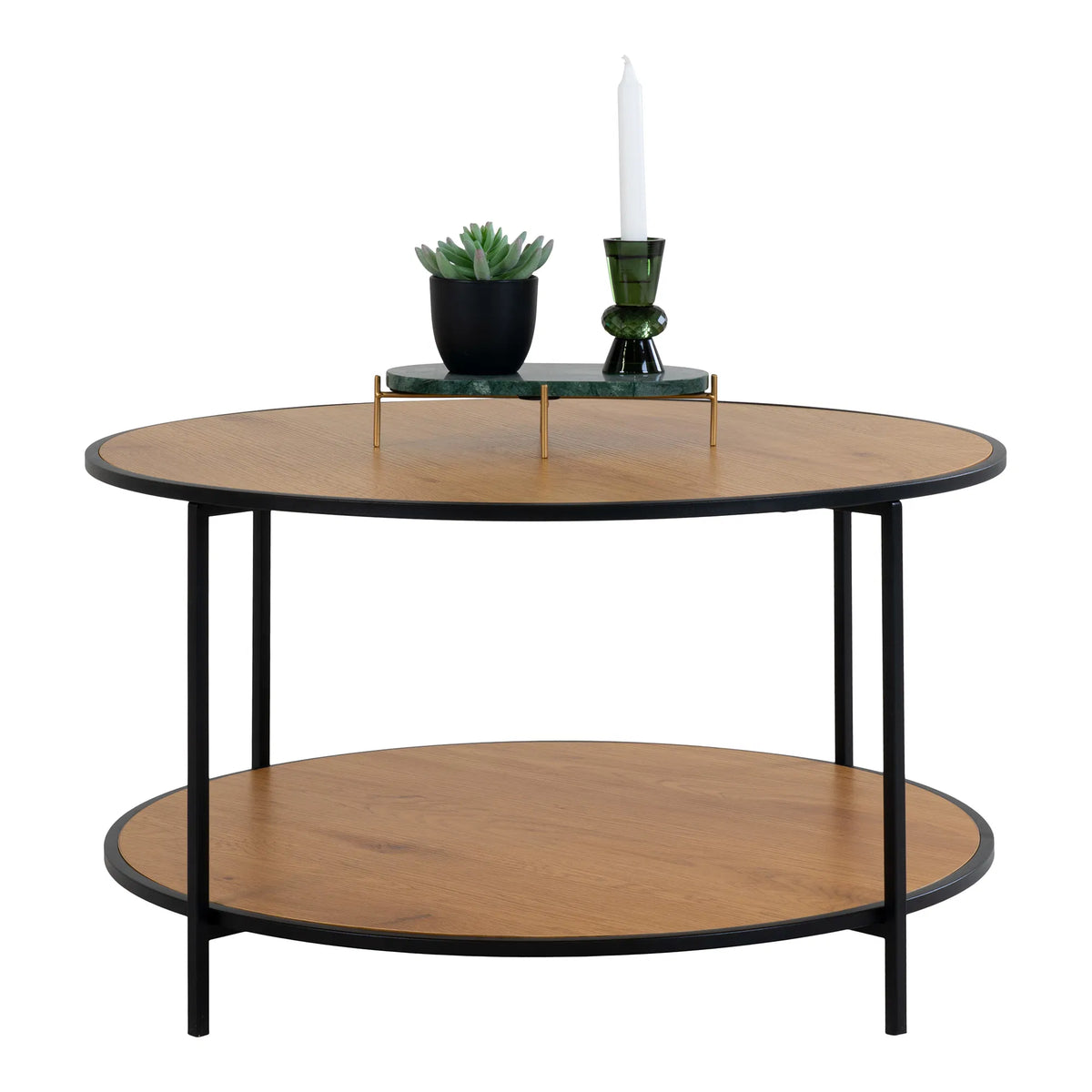 Vita Sofabord - Sofabord, egetræslook, sort stel Ø80x45 cm