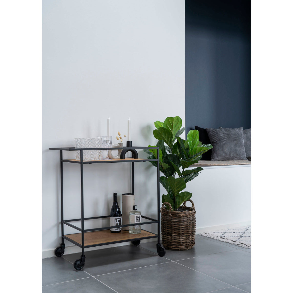 Vita Barvogn - Barvogn med 2 hylder, egetræslook, sort stel 68x40x79 cm