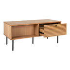 Kyoto Sofabord - Sofabord, 2 skuffer, egefiner, natur, sorte metalben 50x100x45 cm