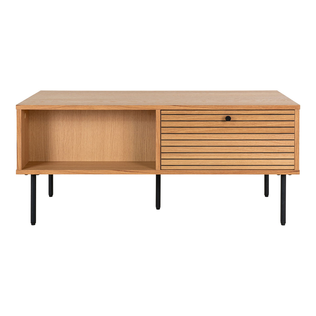 Kyoto Sofabord - Sofabord, 2 skuffer, egefiner, natur, sorte metalben 50x100x45 cm