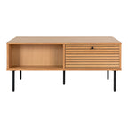 Kyoto Sofabord - Sofabord, 2 skuffer, egefiner, natur, sorte metalben 50x100x45 cm