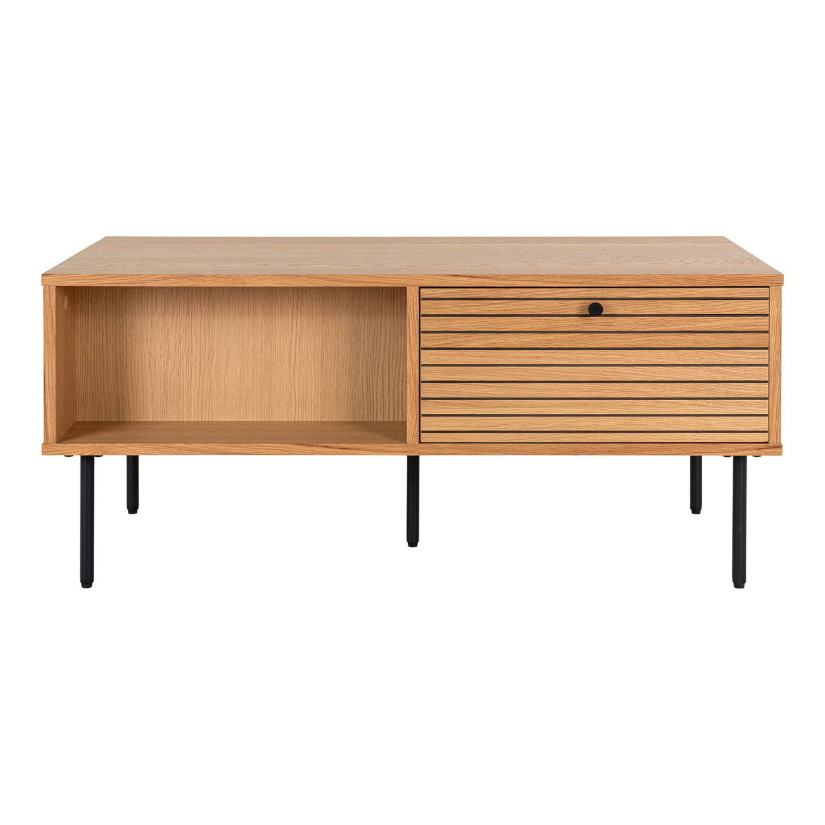 Kyoto Sofabord - Sofabord, 2 skuffer, egefiner, natur, sorte metalben 50x100x45 cm