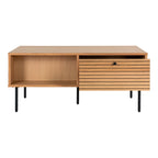Kyoto Sofabord - Sofabord, 2 skuffer, egefiner, natur, sorte metalben 50x100x45 cm