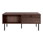 Kyoto Sofabord - Sofabord, 2 skuffer, egefiner, smoked, sorte metalben 50x100x45 cm