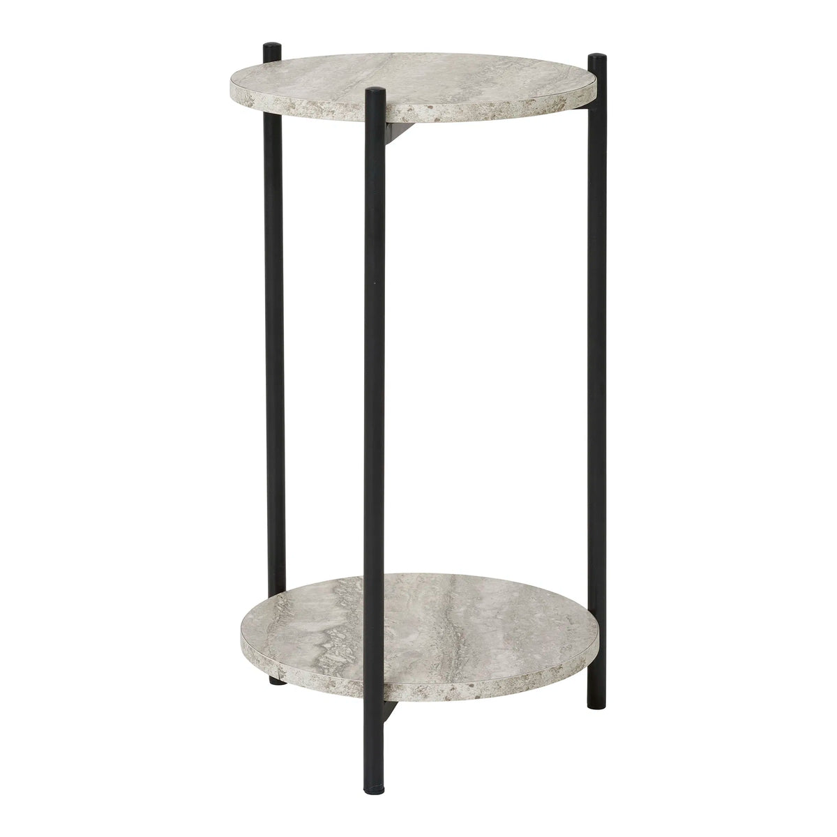 Leuven Sidebord - Sidebord, travertin look, sorte ben ø27x46 cm