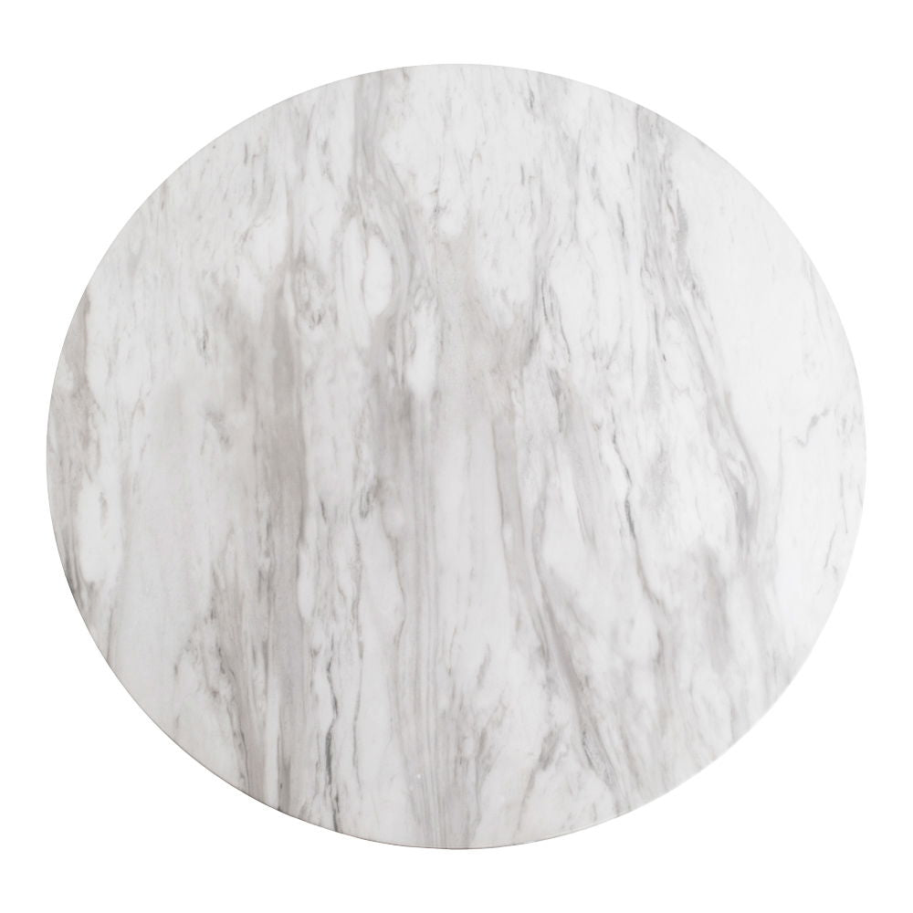 Bolzano Spisebord - Spisebord, marmor look bordplade, hvid, messing look base ø70x75 cm