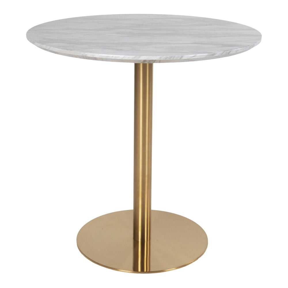 Bolzano Spisebord - Spisebord, marmor look bordplade, hvid, messing look base ø90x75 cm