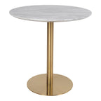 Bolzano Spisebord - Spisebord, marmor look bordplade, hvid, messing look base ø90x75 cm