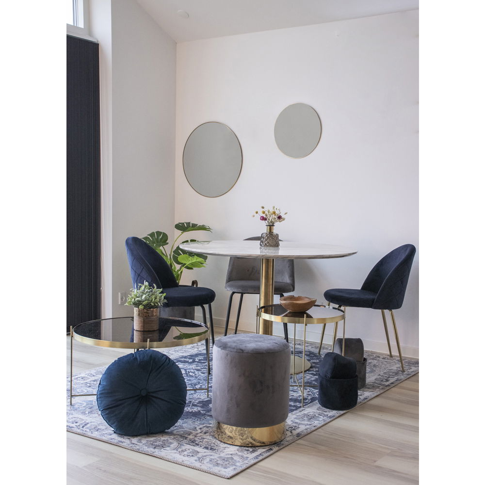 Bolzano Spisebord - Spisebord, marmor look bordplade, hvid, messing look base ø110x75 cm