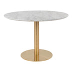 Bolzano Spisebord - Spisebord, marmor look bordplade, hvid, messing look base ø110x75 cm