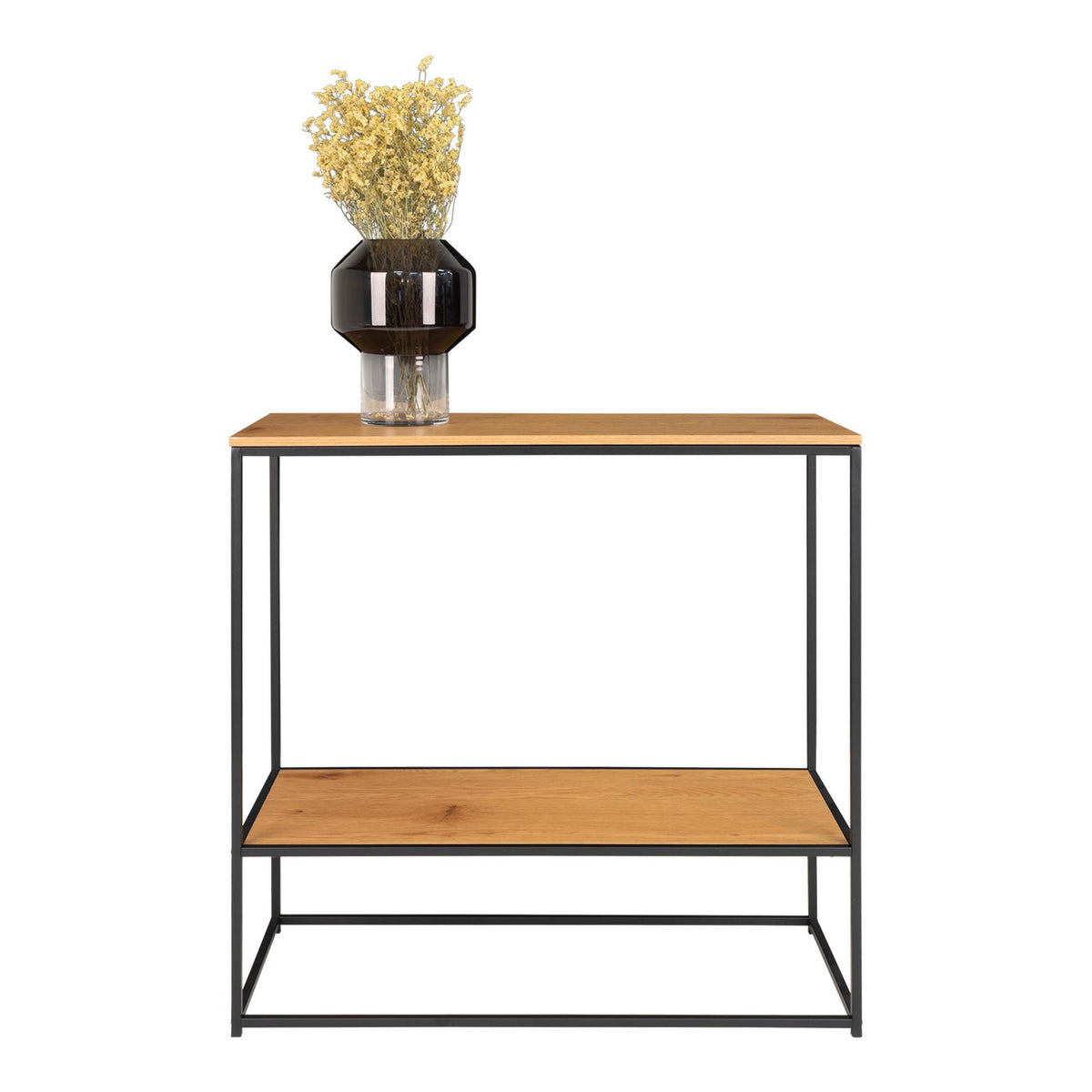 Vita Konsolbord - Konsolbord, 2 hylder, egetræslook, sort stel 80x36x80 cm