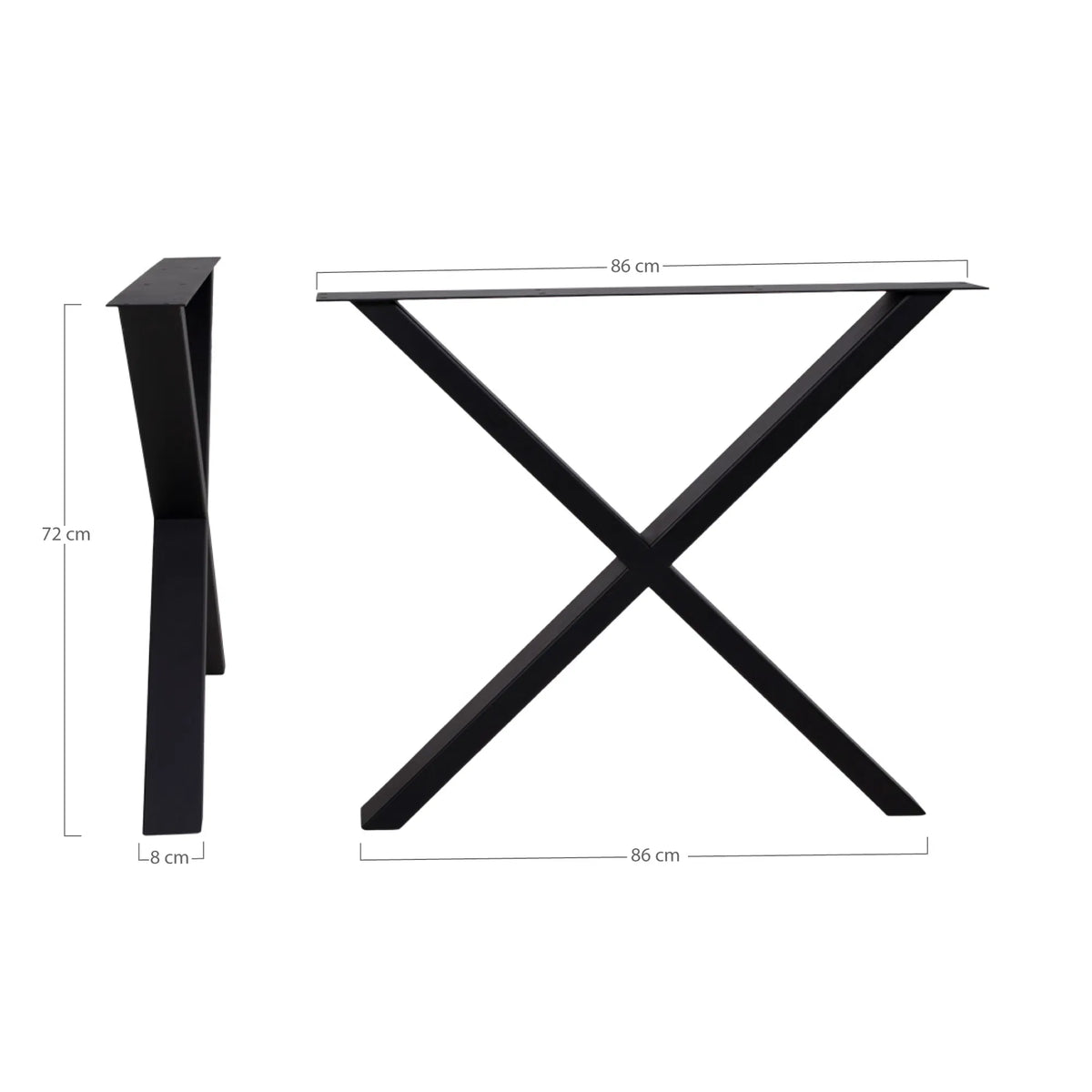 Nimes Bordben - Ben til spisebord, pulverlakeret sort, design X, 8x86x72 cm