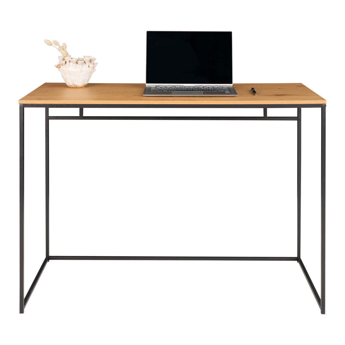 Vita Skrivebord - Skrivebord, egetræslook med sort stel 100x45x75 cm