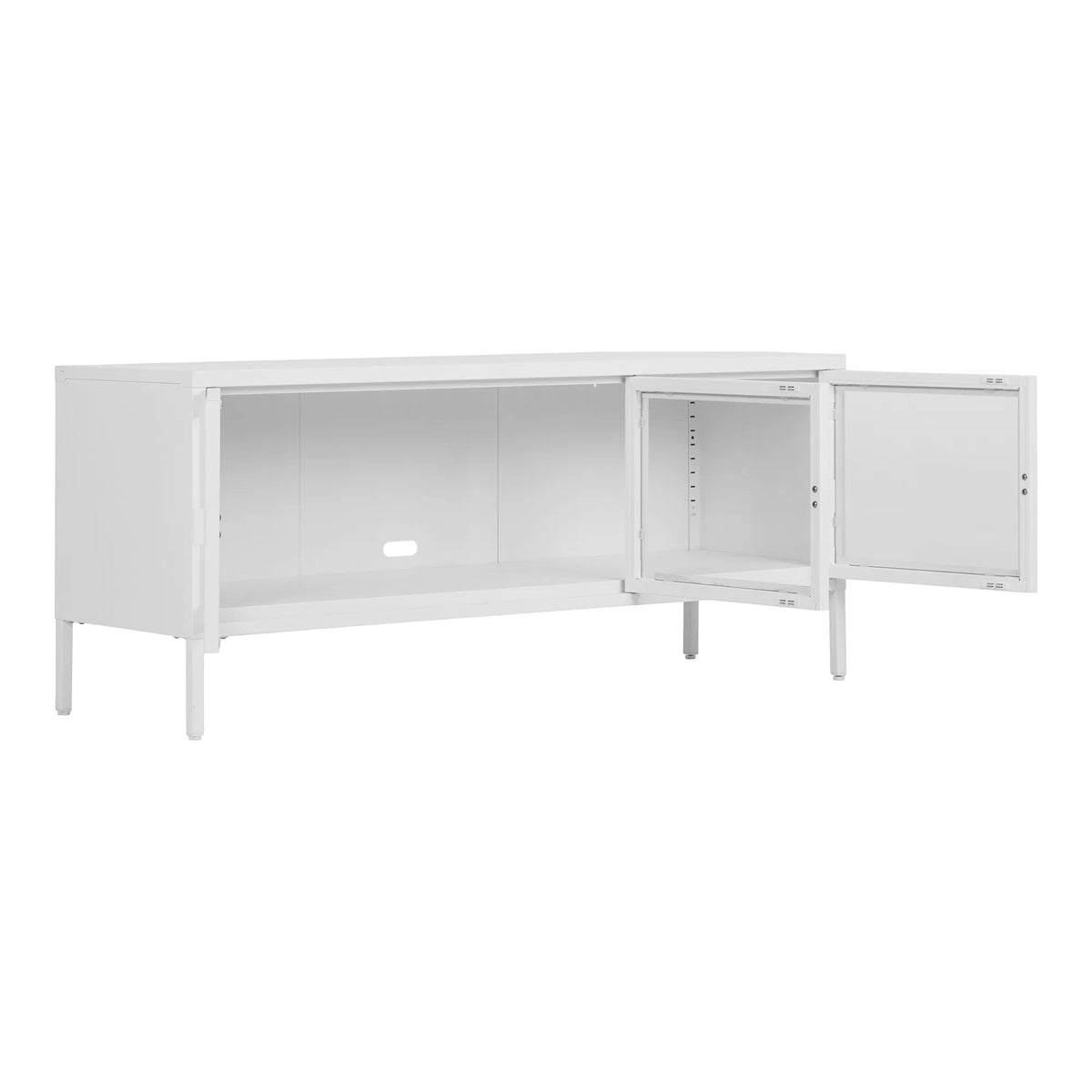 Brisbane TV-bænk - TV-bænk, 3 glaslåger, stål, hvid 130x40x55 cm