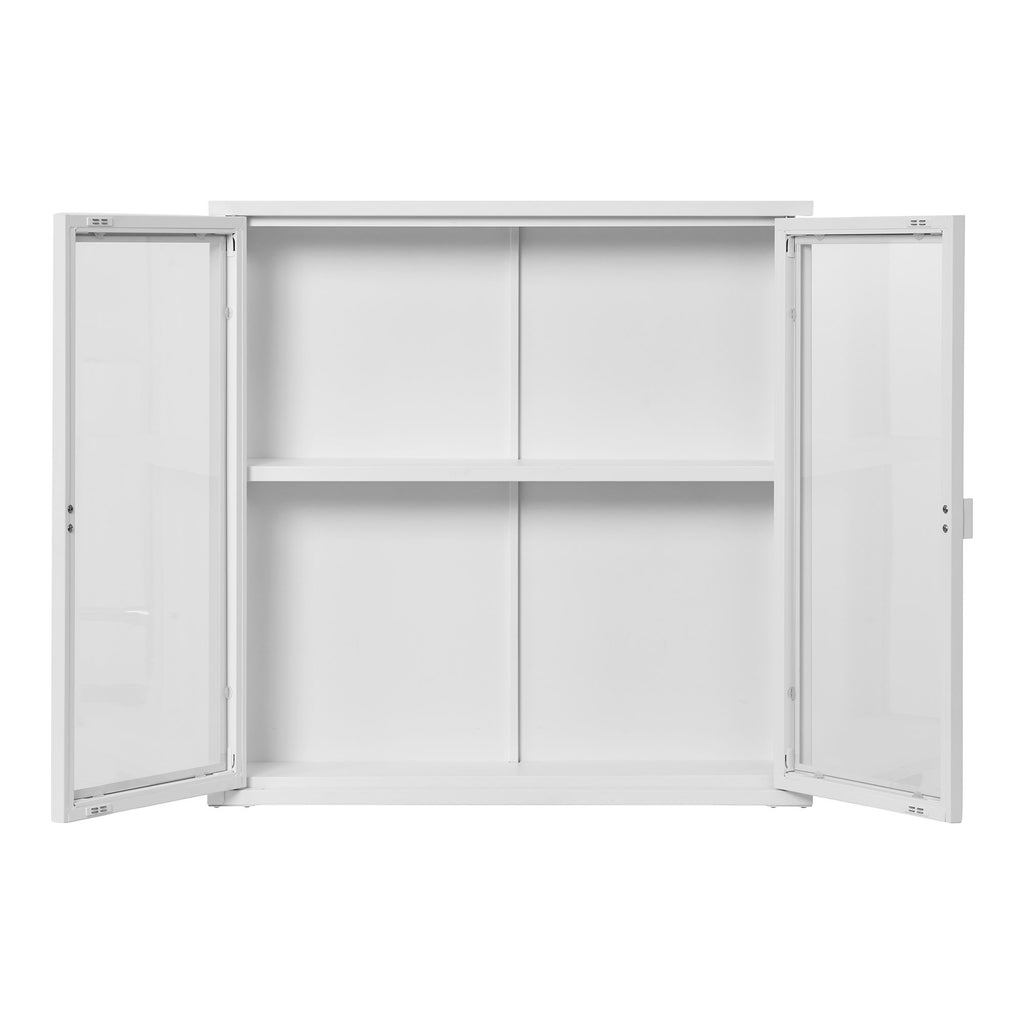 Brisbane Hængende Vitrineskab - Hængende vitrineskab, 2 glaslåger, stål, hvid 80x18x80 cm