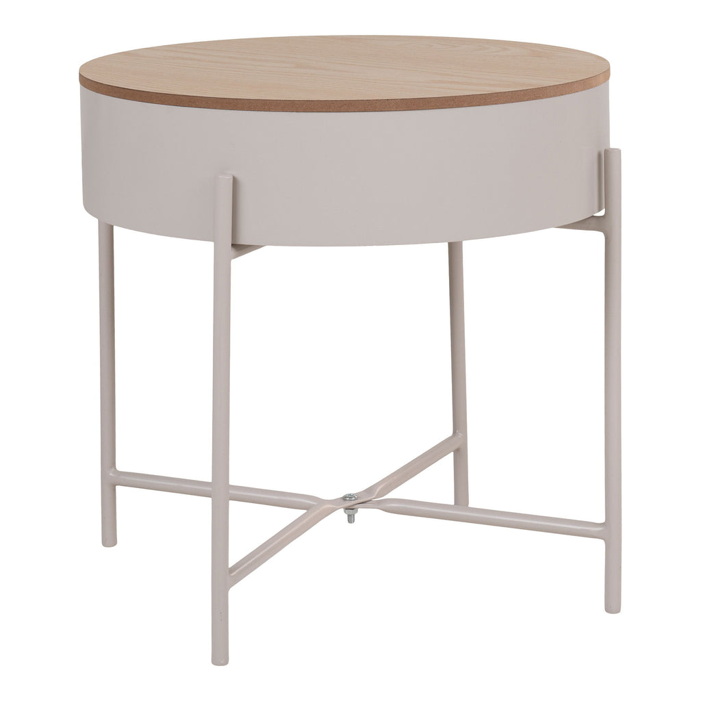 Sisco Hjørnebord - Hjørnebord, beige-lysegrå metal, natur top ø40x40 cm