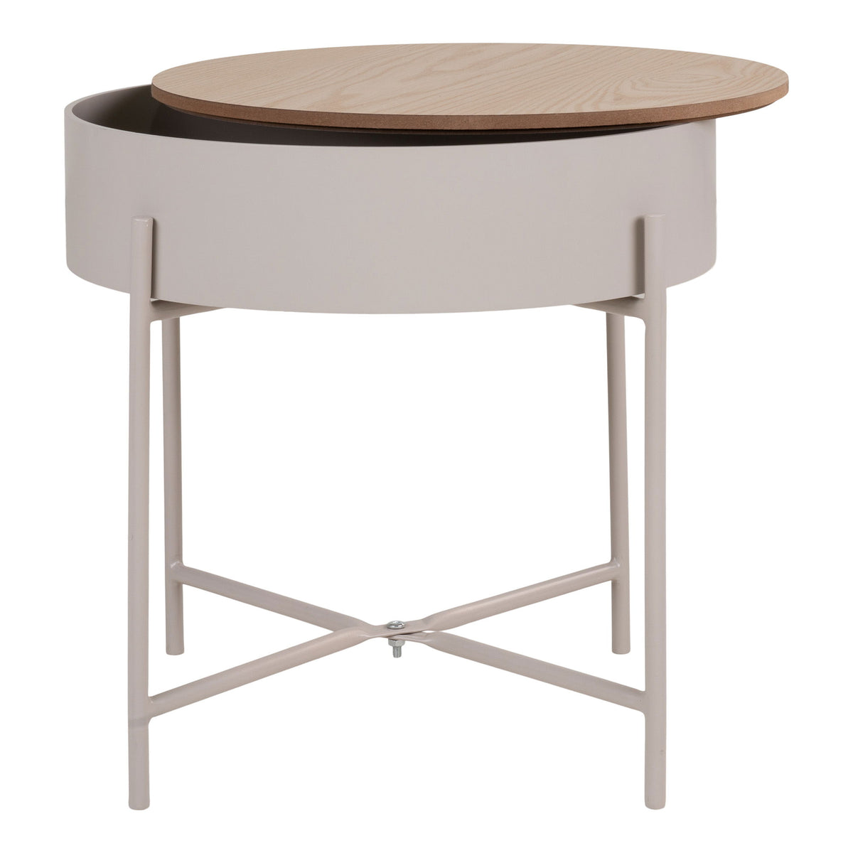 Sisco Hjørnebord - Hjørnebord, beige-lysegrå metal, natur top ø40x40 cm