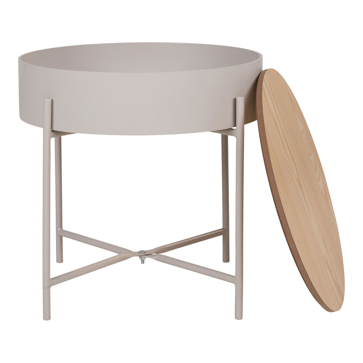 Sisco Hjørnebord - Hjørnebord, beige-lysegrå metal, natur top ø40x40 cm