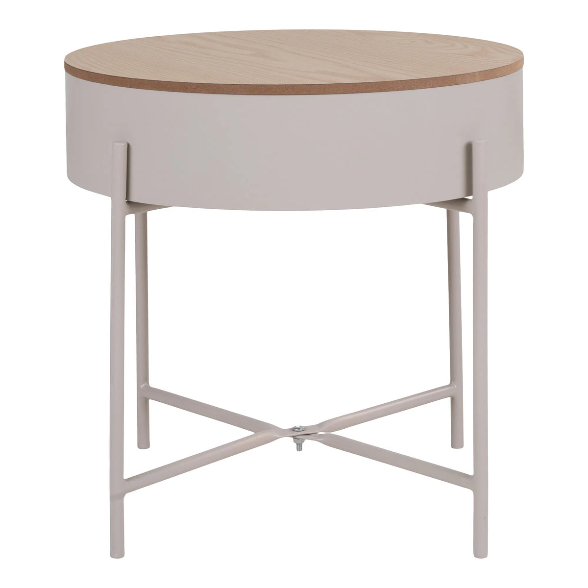 Sisco Hjørnebord - Hjørnebord, beige-lysegrå metal, natur top ø40x40 cm