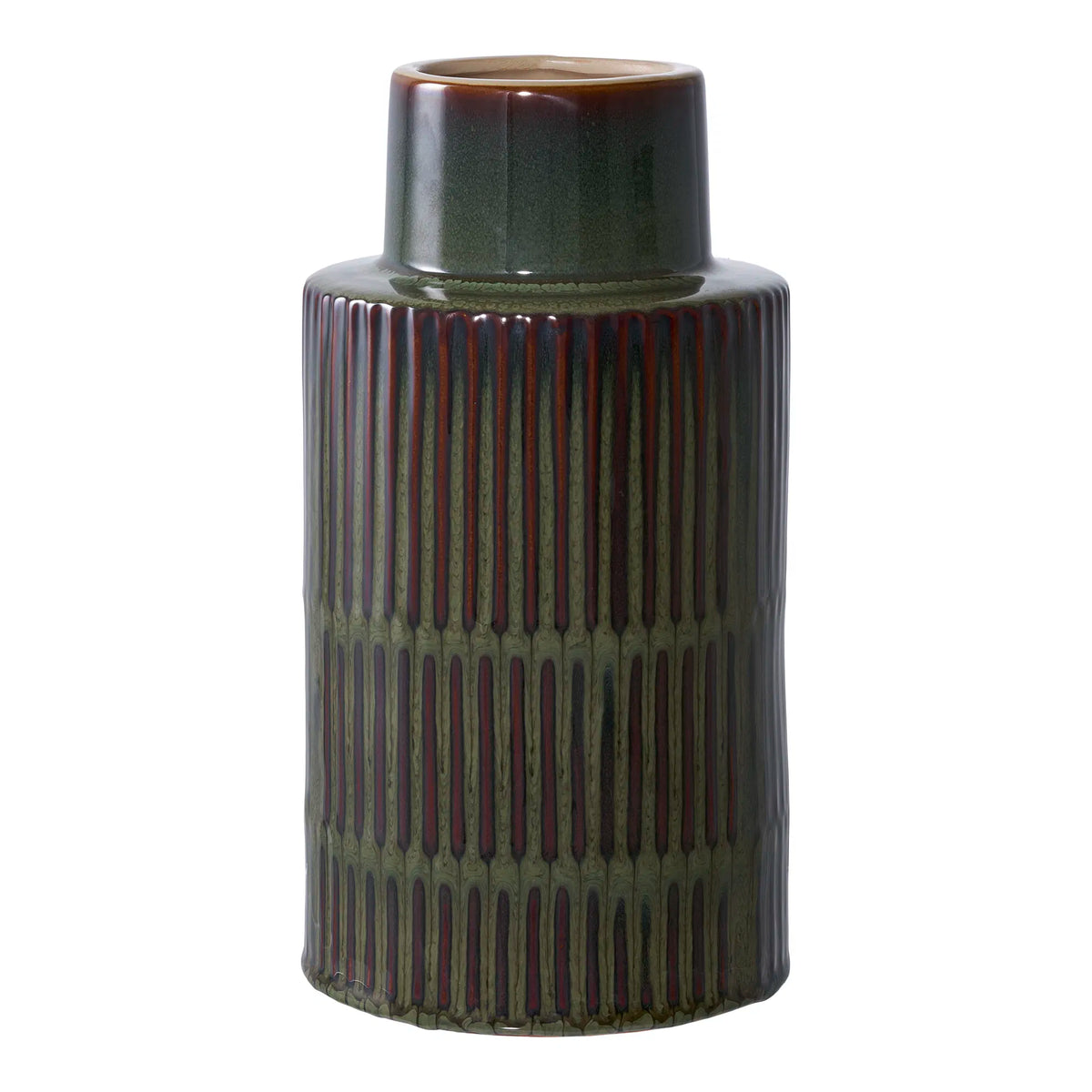 Vase - Vase, keramik, grøn/brun ø16x30 cm
