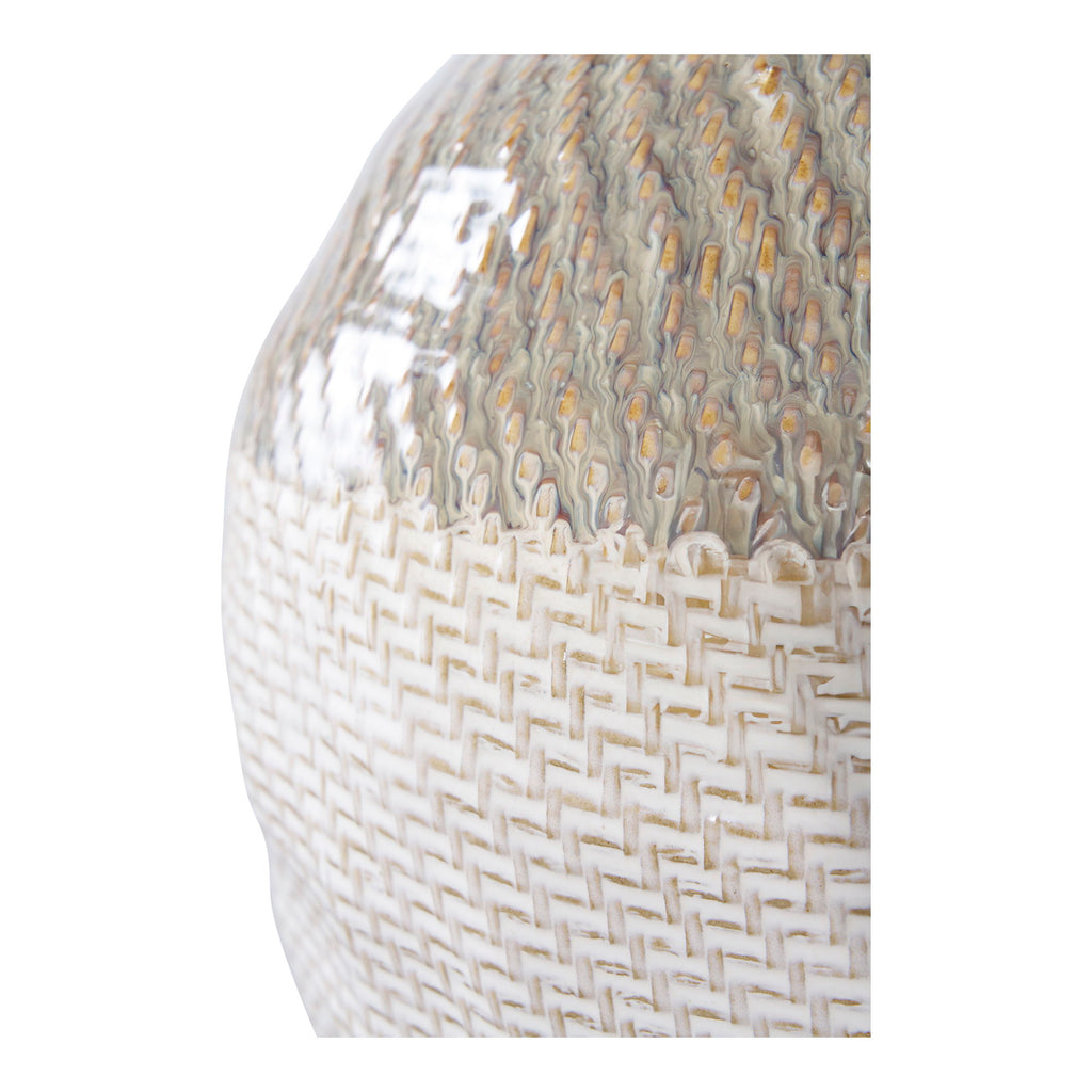 Vase - Vase, keramik, hvid/grøn ø26x30,5 cm
