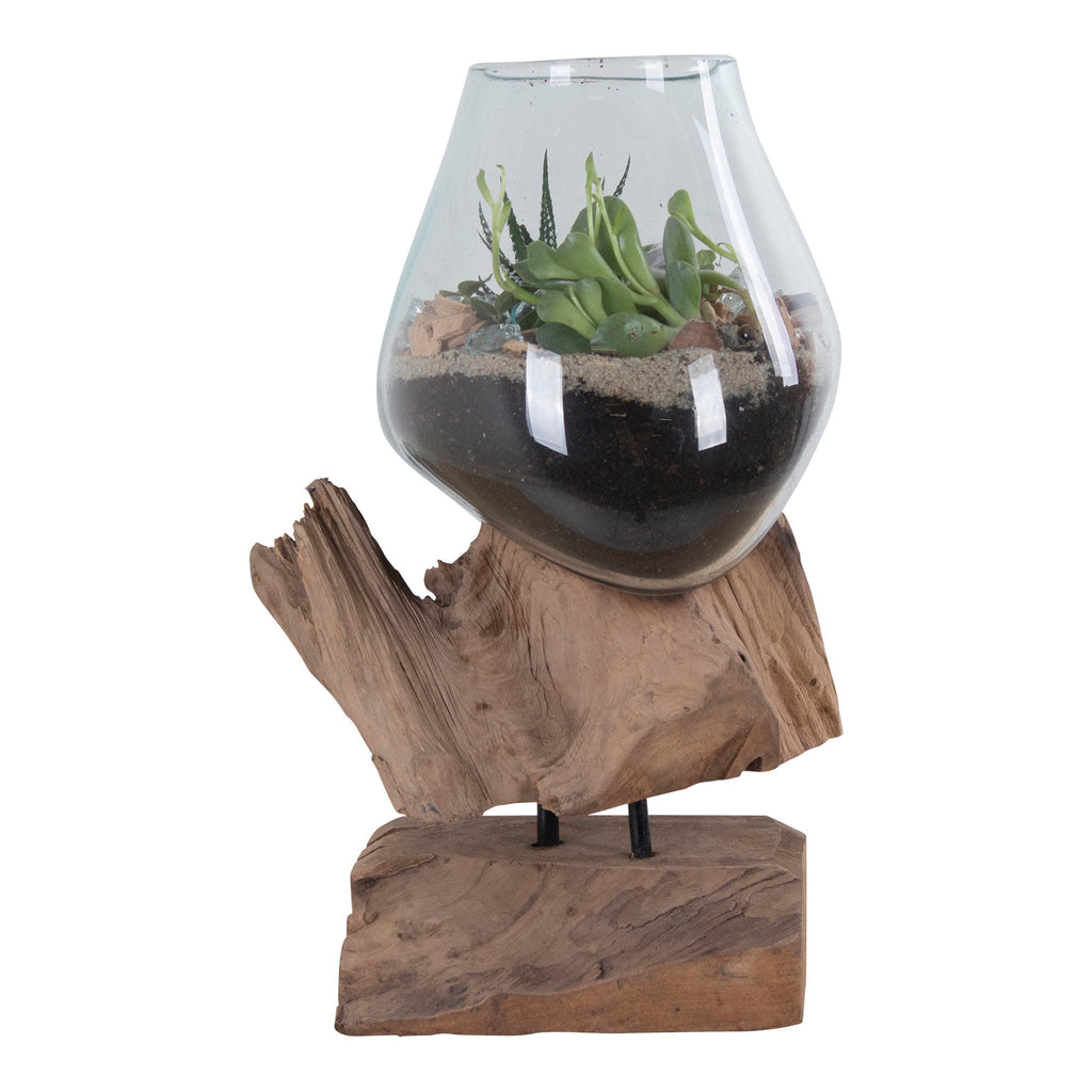 San Marino Waterdrop - Vanddråbe i teaktræ og glas, natur, h25 cm