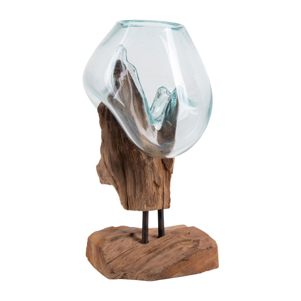San Marino Waterdrop - Vanddråbe i teaktræ og glas, natur, h25 cm