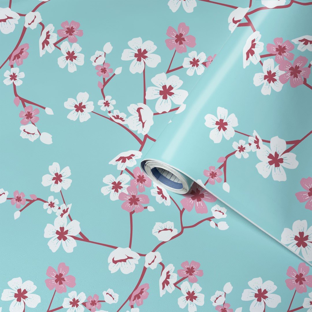 Lenco selvklæbende folie - Cherry Flowers - 45x200 cm.