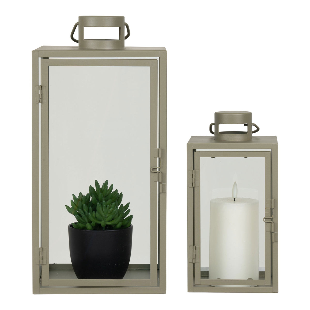 Corfu Lanterner - Lanterner, metal/glas, grøn, sæt af 2