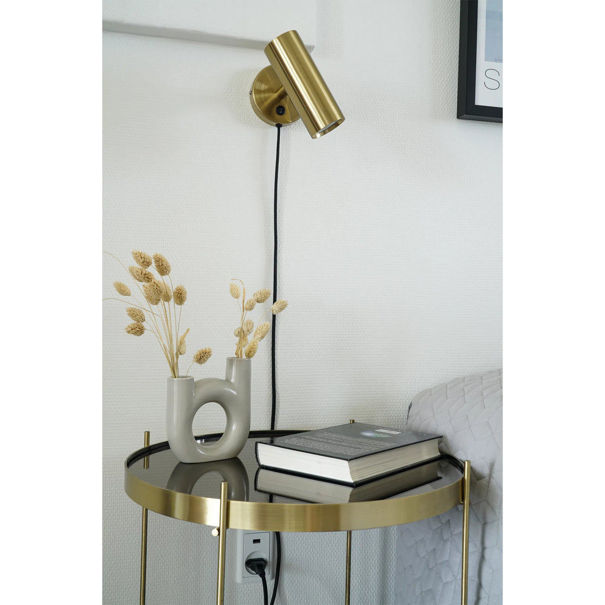 Paris Væglampe - Lampe, messing, stofledning på 190 cm