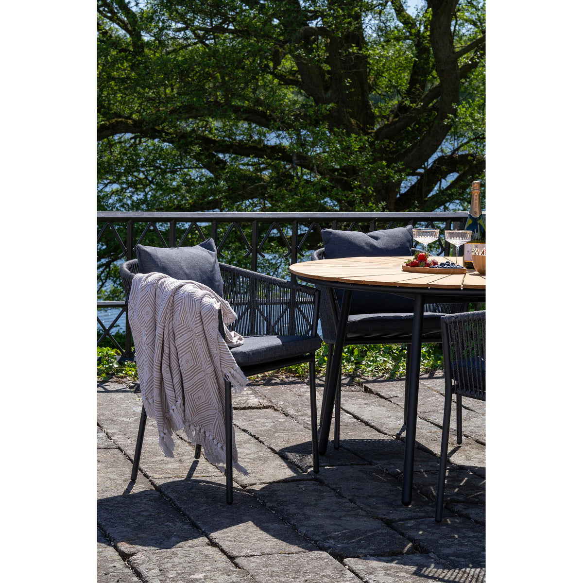 Salerno Spisebordsstol - Spisebordsstol, aluminium/polyester, mørkegrå reb med sort stel, inkl. hynde