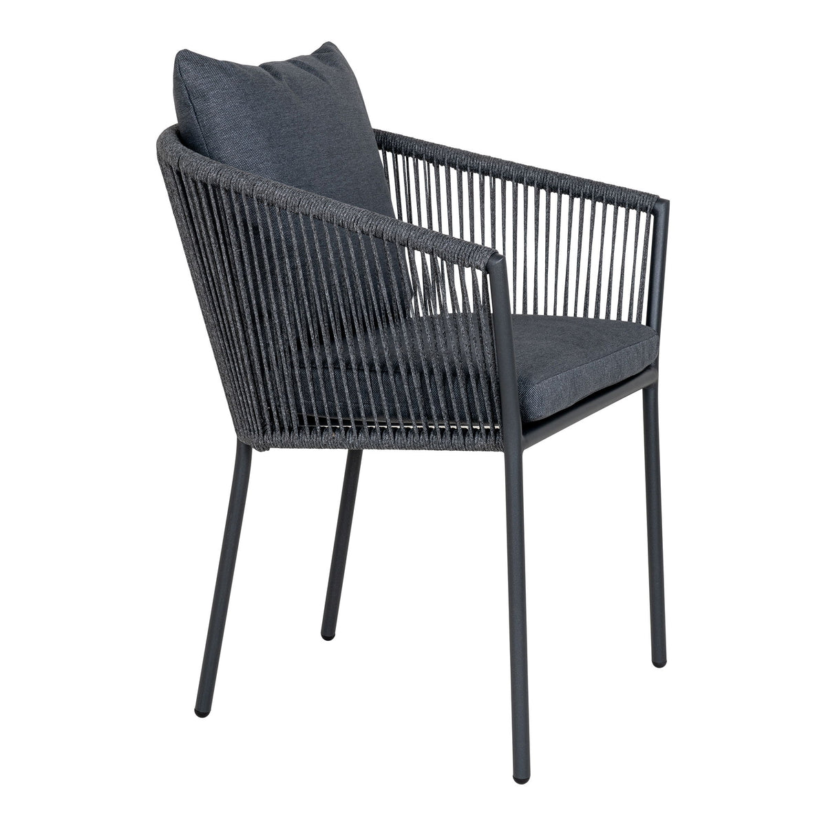 Salerno Spisebordsstol - Spisebordsstol, aluminium/polyester, mørkegrå reb med sort stel, inkl. hynde