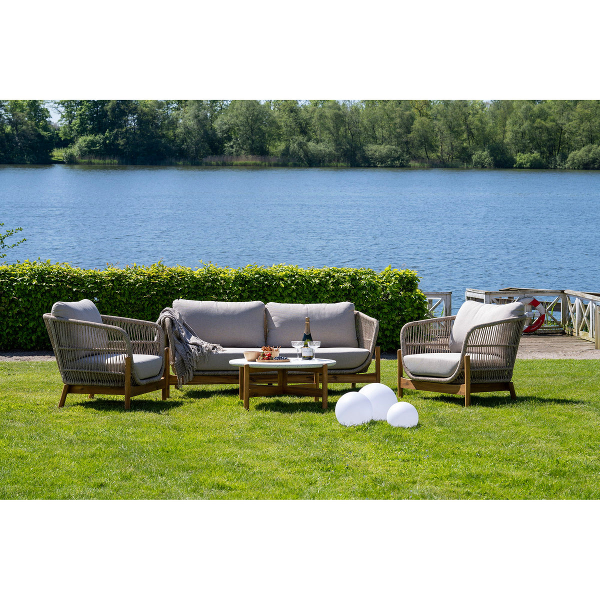 Terracina Loungesæt - Loungesæt, acacia, beige, inkl. hynder