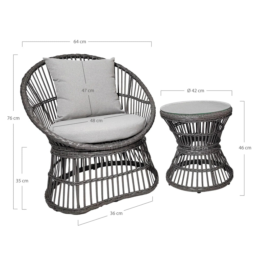 Natal Loungesæt - Loungesæt, rattan, grå, inkl. Hynder